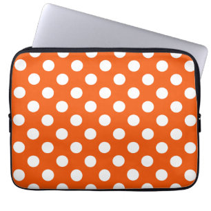 Housse Pour Ordinateur Portable Pois blancs sur orange