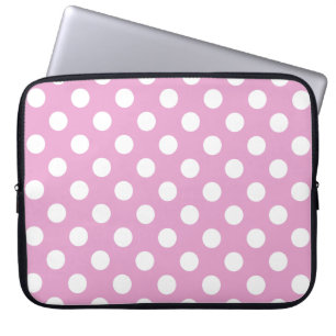 Housse Pour Ordinateur Portable Pois blancs sur rose pâle