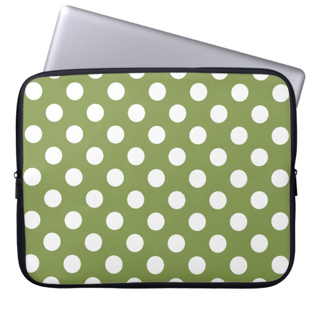 Housse Pour Ordinateur Portable Pois blancs sur vert olive (Devant)