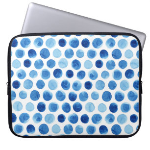 Housse Pour Ordinateur Portable Pois bleus, motif aquarelle sans couture.