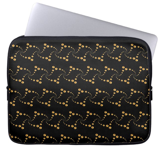 Housse Pour Ordinateur Portable Pois dorés pivotants sur noir (Devant)