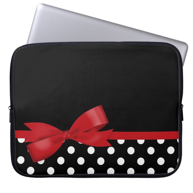 Housse Pour Ordinateur Portable Pois noir et blanc d'arc rouge (Devant)