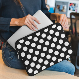 Housse Pour Ordinateur Portable Pois noirs et blancs, Motif Polka