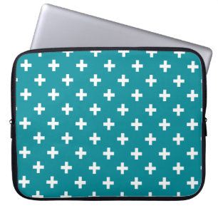 Housse Pour Ordinateur Portable Polka blanche croise sur turquoise