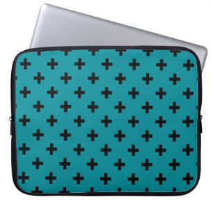 Housse Pour Ordinateur Portable Polka noire croise sur turquoise