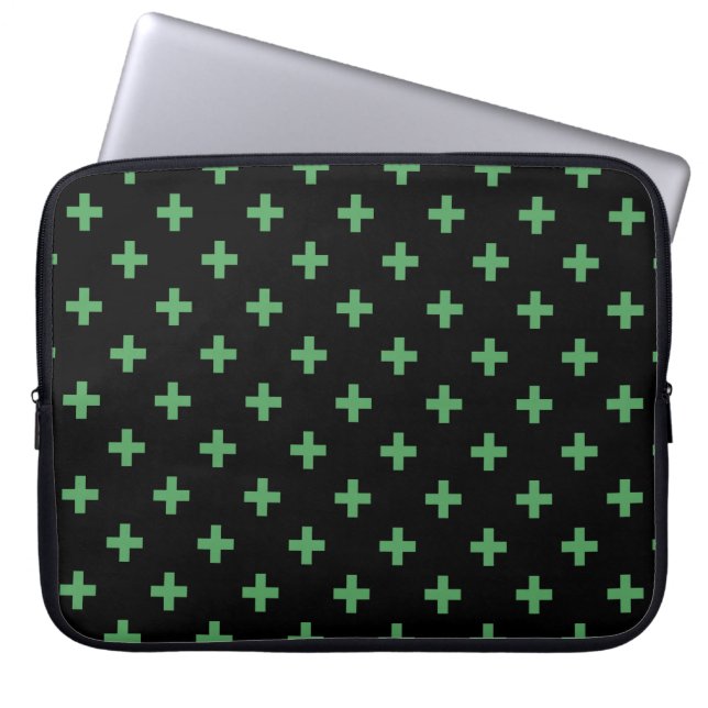 Housse Pour Ordinateur Portable Polka verte croise sur noir (Devant)