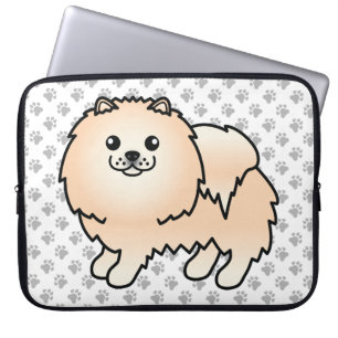 Housse Pour Ordinateur Portable Pomeranian crème Chien de dessin animé mignon & Pa
