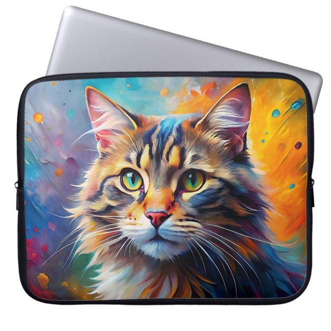 HOUSSE POUR ORDINATEUR PORTABLE POP ART REGARDER TABBY CAT BROWN (Devant)
