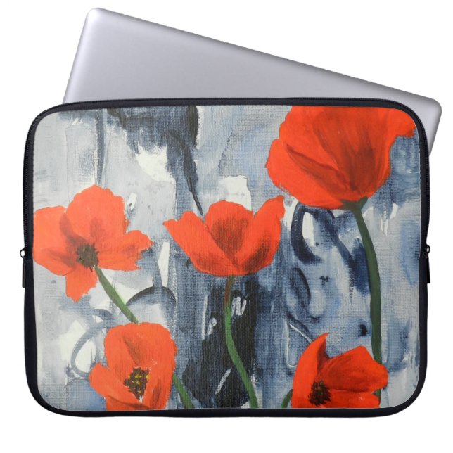 Housse Pour Ordinateur Portable Poppies rouges sur gris (Devant)