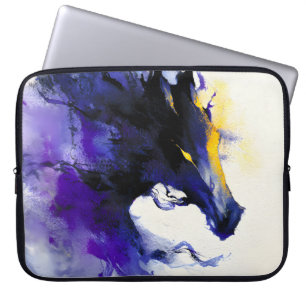 Housse Pour Ordinateur Portable Portrait abstrait aquarelle cheval noir