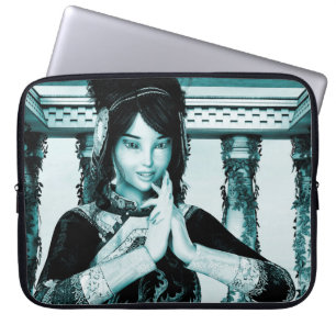 Housse Pour Ordinateur Portable Portrait d'art royal asiatique de femme en bleu