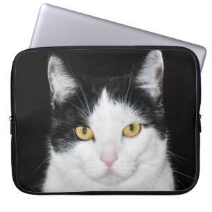 Housse Pour Ordinateur Portable Portrait de chat noir et blanc