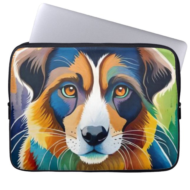 Housse Pour Ordinateur Portable Portrait de chien mignon coloré près (Devant)