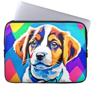 Housse Pour Ordinateur Portable Portrait de chiot : Pup coloré
