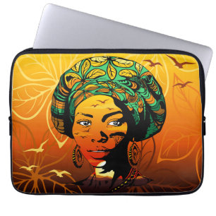Housse Pour Ordinateur Portable Portrait féminin africain avec coucher de soleil
