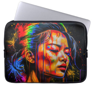 Housse Pour Ordinateur Portable Portrait Neon Vibrant - Art Expressionniste Abstra