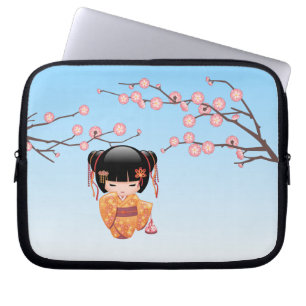 Housse Pour Ordinateur Portable Poupée Ume Kokeshi - Japonaise Geisha Girl Blue
