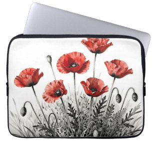 Housse Pour Ordinateur Portable Prairie de fleurs de pavot rouge vibrant
