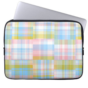 Housse Pour Ordinateur Portable Preppy Patchwork Look Madras Pastel