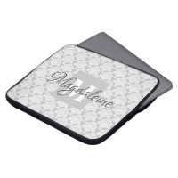 Pretty Grey Damask Lace Motif Monogramme & Nom