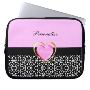Housse Pour Ordinateur Portable Princesse noire rose Girly Giraffe Print et nom