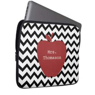 Housse Pour Ordinateur Portable Professeur noir et blanc d'Apple rouge de Chevron