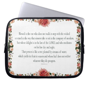 Housse Pour Ordinateur Portable Psaume 1 avec bordures de fleurs
