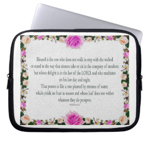 Housse Pour Ordinateur Portable Psaume 1, Peinture à l'huile, effet Floral violet