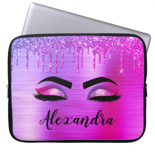 Housse Pour Ordinateur Portable Purple Glitter Sparkle Eyelashes Monogram