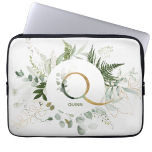 Housse Pour Ordinateur Portable Q Monogramme Fern & Eucalyptus Wreath Portable