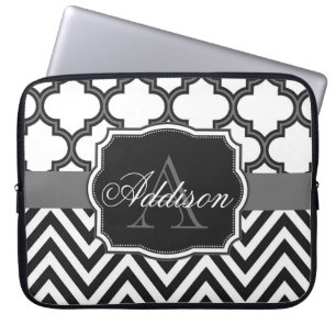 Housse Pour Ordinateur Portable Quatrefoil Chevron Monogram