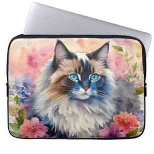 Housse Pour Ordinateur Portable Ragdoll Chat Portrait Floral