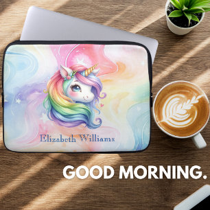 Housse Pour Ordinateur Portable Rainbow Unicorn Design avec nom personnalisé