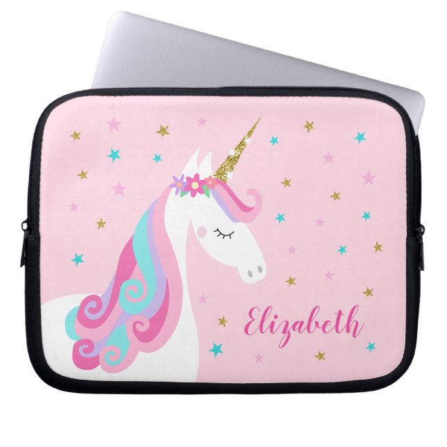 Housse Pour Ordinateur Portable Rainbow Unicorn Parties scintillant magique rose (Devant)