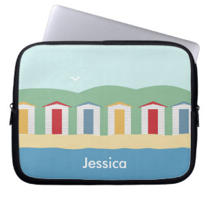 Housse Pour Ordinateur Portable Rangée colorée de huttes de plage été personnalisé