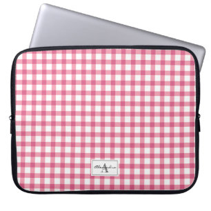 Housse Pour Ordinateur Portable Raspberry Rose En vichy Plaid Motif Monogramme