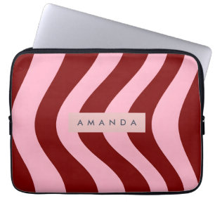 Housse Pour Ordinateur Portable Raye ondulée personnalisée rouge cerise et rose