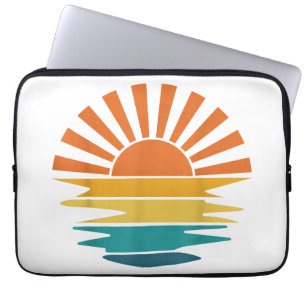 Housse Pour Ordinateur Portable Rayons de soleil vintage ondulés de coucher de sol