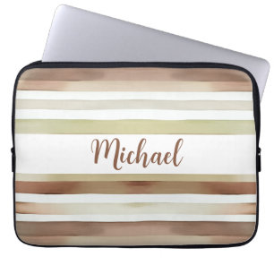 Housse Pour Ordinateur Portable Rayures D'Aquarelle Avec Nom