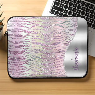 Housse Pour Ordinateur Portable Rayures de tigre en diamant rose scintillant perso