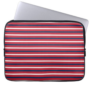 Housse Pour Ordinateur Portable Rayures Nautiques Rouge Bleu Blanc Lignes Géométri