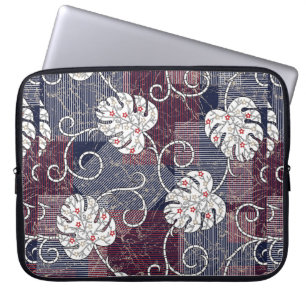 Housse Pour Ordinateur Portable rayures traditionnelles et motif feuille