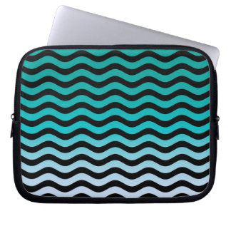 Housse Pour Ordinateur Portable Rayures turquoise ondulées