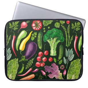 Housse Pour Ordinateur Portable Récolte de légumes et d'herbes sur le noir