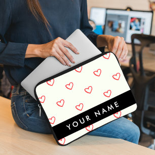 Housse Pour Ordinateur Portable Red Hearts Motif, Amour, Votre Nom, Personnaliser