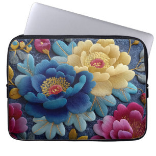 Housse Pour Ordinateur Portable Regard Floral Brodé Élégant Paon Vintage