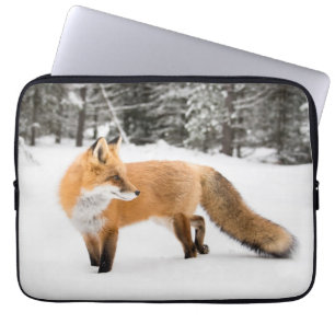Housse Pour Ordinateur Portable Renard rouge en neige blanche