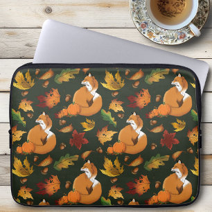 Housse Pour Ordinateur Portable Renard Rouge Feuilles D'Automne Glands Motif Vert