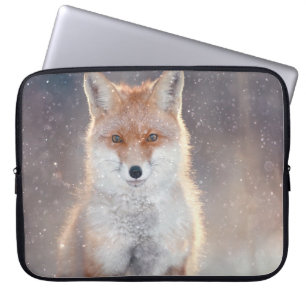 Housse Pour Ordinateur Portable Renard rouge, forêt d'hiver, illustration pittores