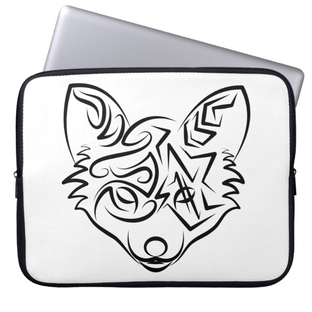 Housse Pour Ordinateur Portable Renard tribal noir et blanc (Devant)
